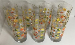 Libbey Crisa Autumn Fall Leaves 16 oz. Tumblers Set of 7 Glasses.