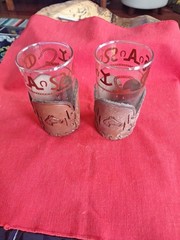 2 Libbey Bamco Western Theme Glasses Tooled Leather Horse Cowboy Set Barware 4.5