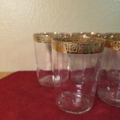 Vintage Tiffin Gold Rimmed Juice Glasses MCM Floral Optical Short Tumbler Drink