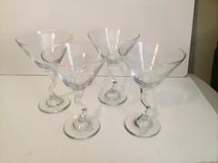 Set of 4 Vintage Libbey Bent Z Stem Glasses Martini Cocktail Clear Barware 1980s