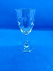 6 Vintage Clear Glass Goblets with Etched Starburst Pattern 3 1/2 Inches Tall
