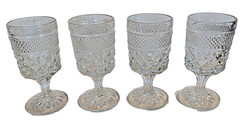 Vintage MCM Anchor-Hocking Wexford Diamond Cut 4 oz. Stemware Set of 4 EUC