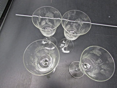 Set Of 4 Etched Crystal Water Wine Goblets Floral & Wheat Pattern 6 1/2″ Tall