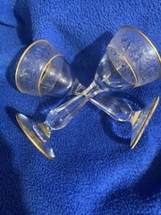 Glastonbury Lotus Brocade Gold Etched Cordial Glass 4 1/2″ Set of 2 Near Mint