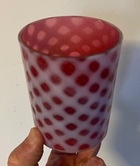 Antique 19th century Cranberry & Clambroth White Honeycomb Blown Glass Tumbler