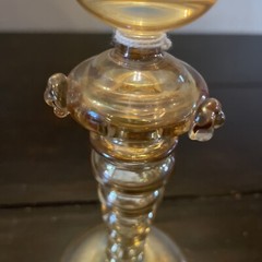 Hand Enameled White & Gold Floral Orange Luster Hock Wine Glass 7.5 Inches Tall