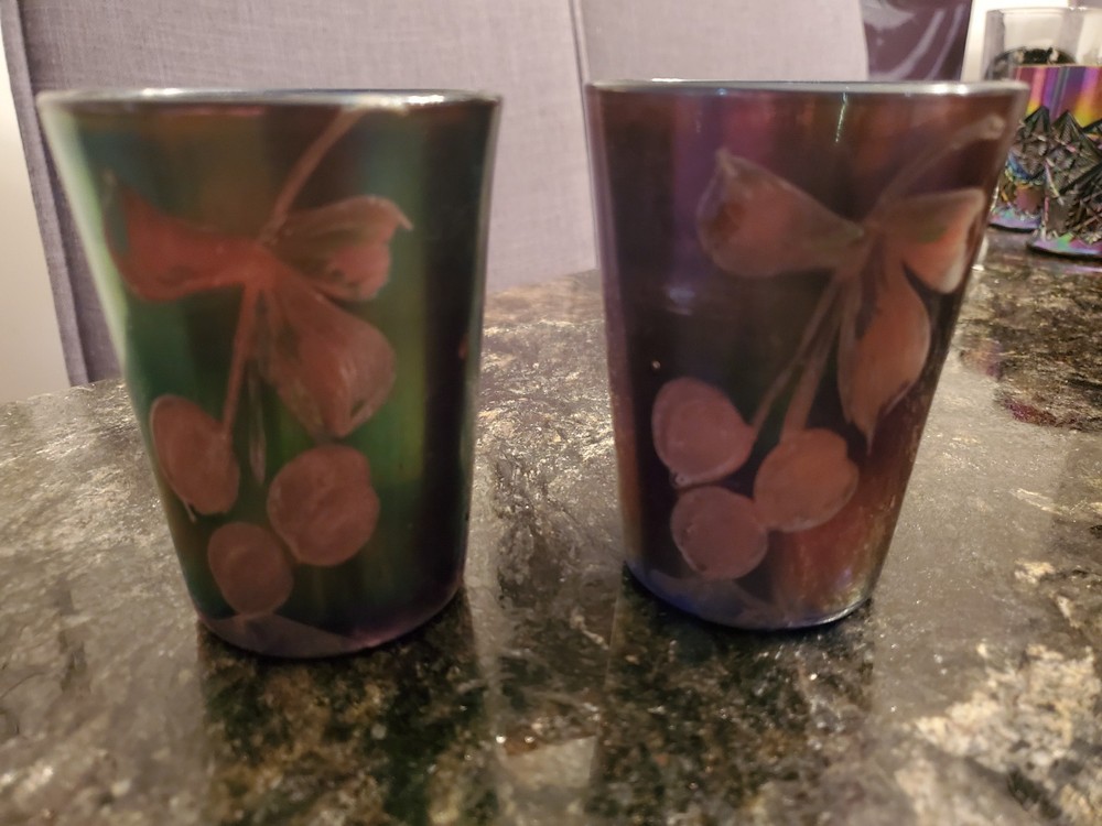 Pair of Vtg Cobalt Blue Carnival Glass Cherry Tumblers – Fenton/Northwood