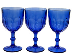 Set of 3 Vintage Cobalt Blue Glass Wine Water Cocktail Glasses Goblets Barware