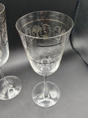 Set Of2-Lenox Autumn Legacy Glasses Etched Scroll Platinum Trim 1-water/1-wine