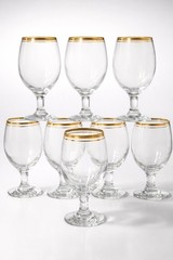 Set of 8 Vintage Double Gold Rimmed Water / Wine Goblets MCM Elegant Handblown