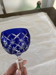 ROYAL BLUE BOHEMIAN CUT WINE GLASS 8 OZ