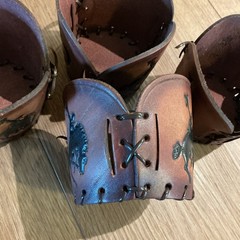 Set of 4 Vintage Handmade Bamco Leather Tumbler Koozies Western Horse Drink Hold
