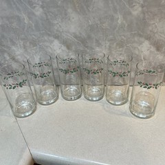 Set Of 6 Corelle 1994 WINTER HOLLY Tumblers Drinking Glasses Vintage 16oz
