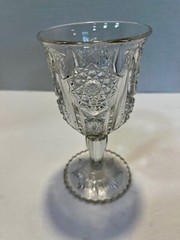 Adams Glass Goblet EAPG Rosette Pattern Leaf Panels Serrated Edge Antique 1880s