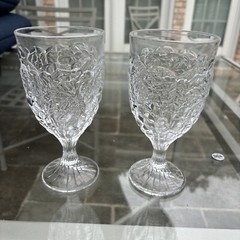 Vintage Noritake Crystal Arbor Set of 2 Wine Goblets Embossed Grapes & Leaves