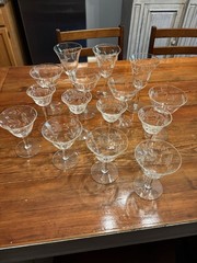 Champagne Etched Hollow Stem Glasses Antique McM, Thin, EUC