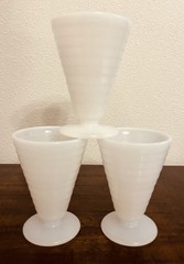 3 HAZEL ATLAS MODERNTONE PLATONITE WHITE 5 OZ FOOTED CONE SHAPE TUMBLERS