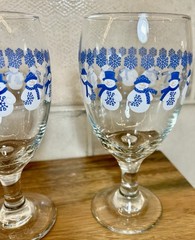 Vintage Libbey Snowman Snowflake 14oz Goblet Set of 3