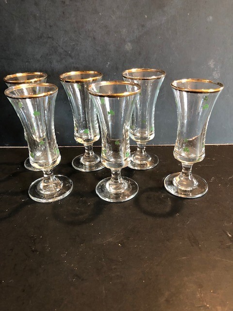Vintage Celtic Glass Co Irish Sherry Cordial Shot Shamrock Set of 6