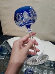 Wine Hock glass Cobalt Blue Cut clear Crystal Val Saint Lambert Berncastel