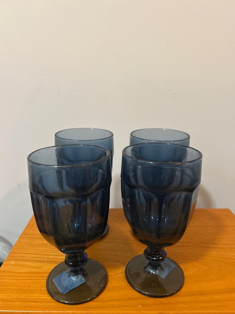 Vtg Libby Gibraltar Dusky BlueIced Tea Goblets Set of 4 Duratuff