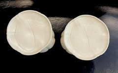 2 Newman Ceramic Works Tulip Wine Goblets Glasses Cream and Green Signed.