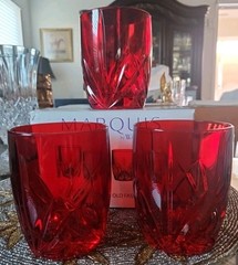 Marquis by Waterford BROOKSIDE Red Set of 3 Double Old Fashioned Glasses