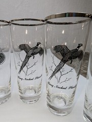 Sportsman Federal Glass Game Bird 12oz Tumblers Set of 8 Silver Top MCM Barware