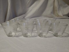 Set 12 Leaf Embossed Clear Glass Tumblers Short Stacking Leaves 2 7/8″ Angled