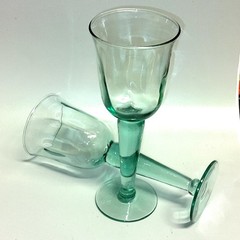 La Mediterranea Recycled Green Glass Goblets Spain Set of 2 Vtg Wide Stemmed Cup