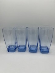 (4) Libbey Carrington Rare Light Blue Translucent Glass Tumblers Square Bottom