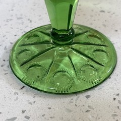 Vintage Fenton/Wright Priscilla Green 6 in Glass Goblet Water Glass Oval & Star