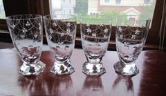 VTG Nachtmann Crystal Footed Tumblers Set 4 Hand Cut Stars Germany Bleikristall
