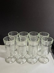 SET OF 8 VINTAGE ANCHOR HOCKING MANHATTAN PATTERN FOOTED TUMBLERS