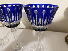 Set Of 4 Blue Crystal Wine Glasses Goblets