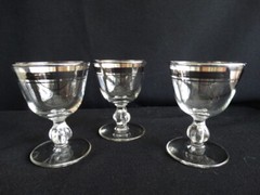 Libbey Clear Glass Platinum Band Moonmist Liquor Cocktail Stem 3003 VGUC