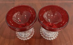 2 Bubble Foot Ruby Red Glass Sherbet Champagne Goblets By Anchor Hocking