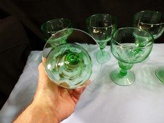 Set of 6 Fenton Green Glass Georgian Water Goblets