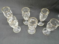VINTAGE 2 SET OF 6 OLD Glasses LIQUOR WINE SHOTS CUPS golden lines & decorated