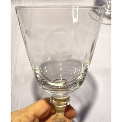 Set of 7 Crystal Rose Etched Iced Tea Glasses Cut Glass Stem Bubbles Vintage