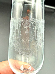 Set 3 Cascade Fluted Champagne Etched Glasses Import Associates Bohemian Crystal