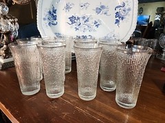 2 Jeannette Glass Finlandia Arctic Ice Tree Bark 10oz Clear Fluted Tumbler