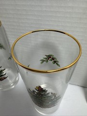 Vintage Spode 6.25” Highball Glasses “Christmas Tree” Set of 8 – Gold Trim -USA
