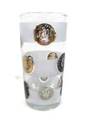 Libbey Set of 4 Glasses Tumbler Mid Century Coin Frosted Bands Black Gold 10 Oz