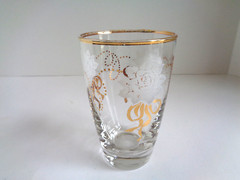Lot Set 4 Libbey Flat Tumbler Drinking Glasses 8oz White Rose Gold Ribbon & Rim