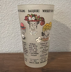 Vintage 14 oz Glass Tumbler Cocktail Recipe Pattern Decorated Cartoon Faces
