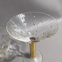 Stephen Smyers Morocco Signed Art Glass Martini Set Of Two Gold Fleck