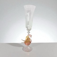 Murano Art Glass Pink Swan Champagne Flute, Gilded Swan Stem Venetian Glass