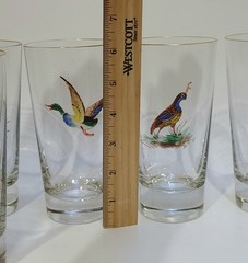 Vintage Game Bird 10 GameBird Highball Glasses 3D Gold Rims Hunting Lodge Decor