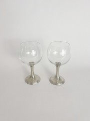 Pair Arte Italica Verona Pewter 6.75″ Water Wine Goblet Glass Made in Italy